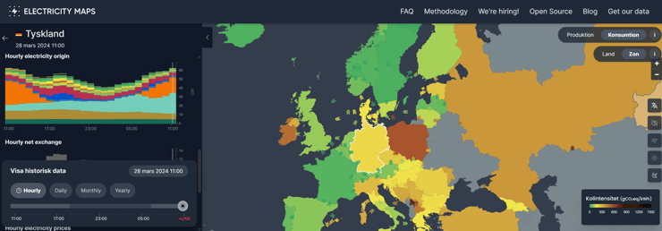 Electricity Maps utsläpp elproduktion